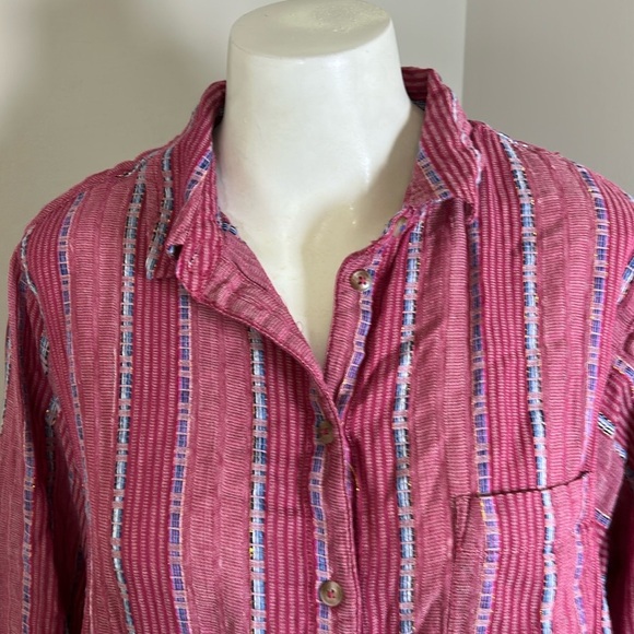 Anthropologie Pilcro The Bo Boyfriend Embroidered Buttondown Raspberry Pink Sz S - Picture 5 of 15